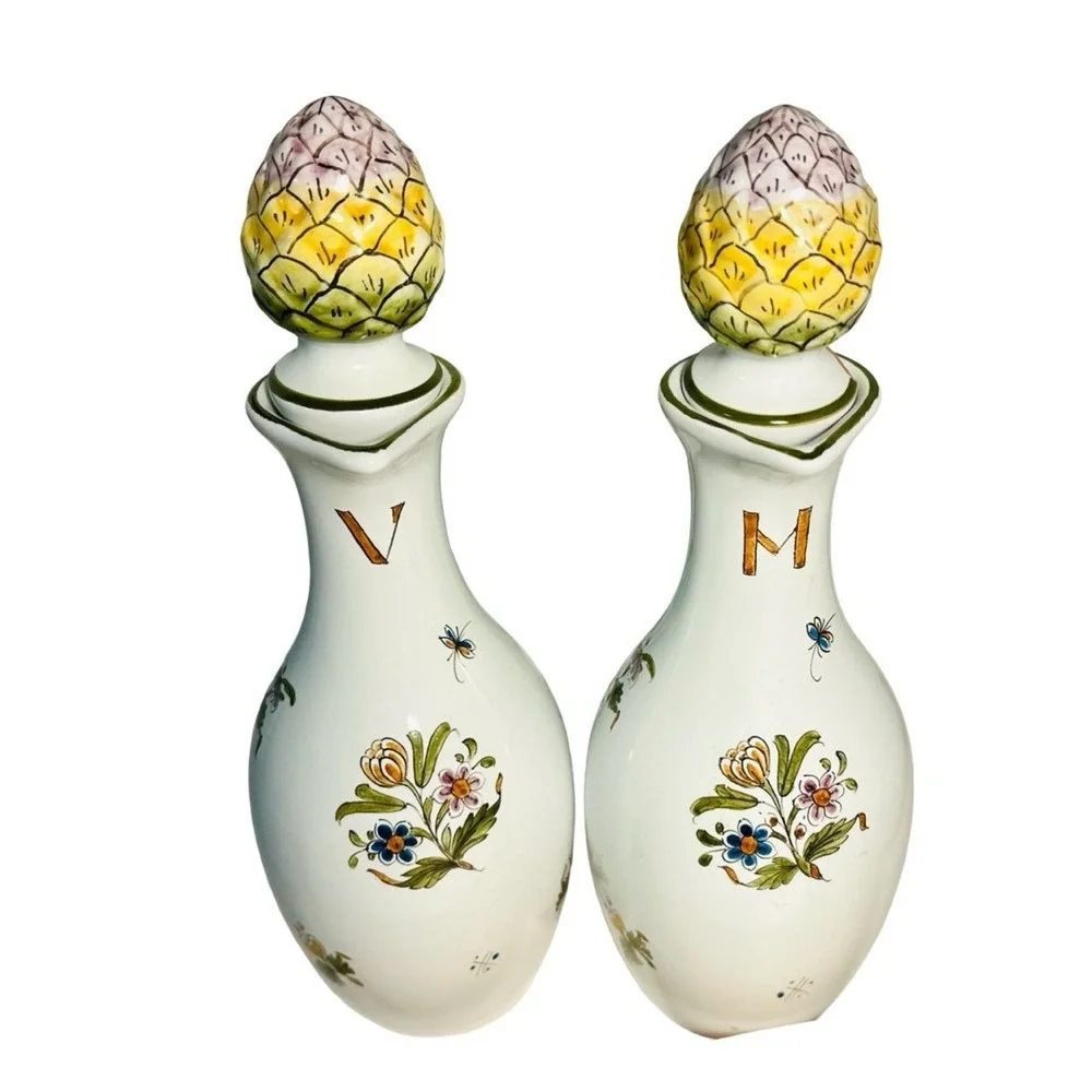 Fontaine‎ Moustiers Du Faiencier Feret Oil Vinegar Set Cruet Caddy Mulsum France